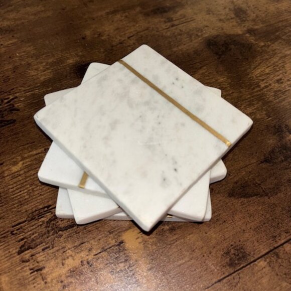 Other - Ivory Colored Coasters, Gold Trimming 4 Count